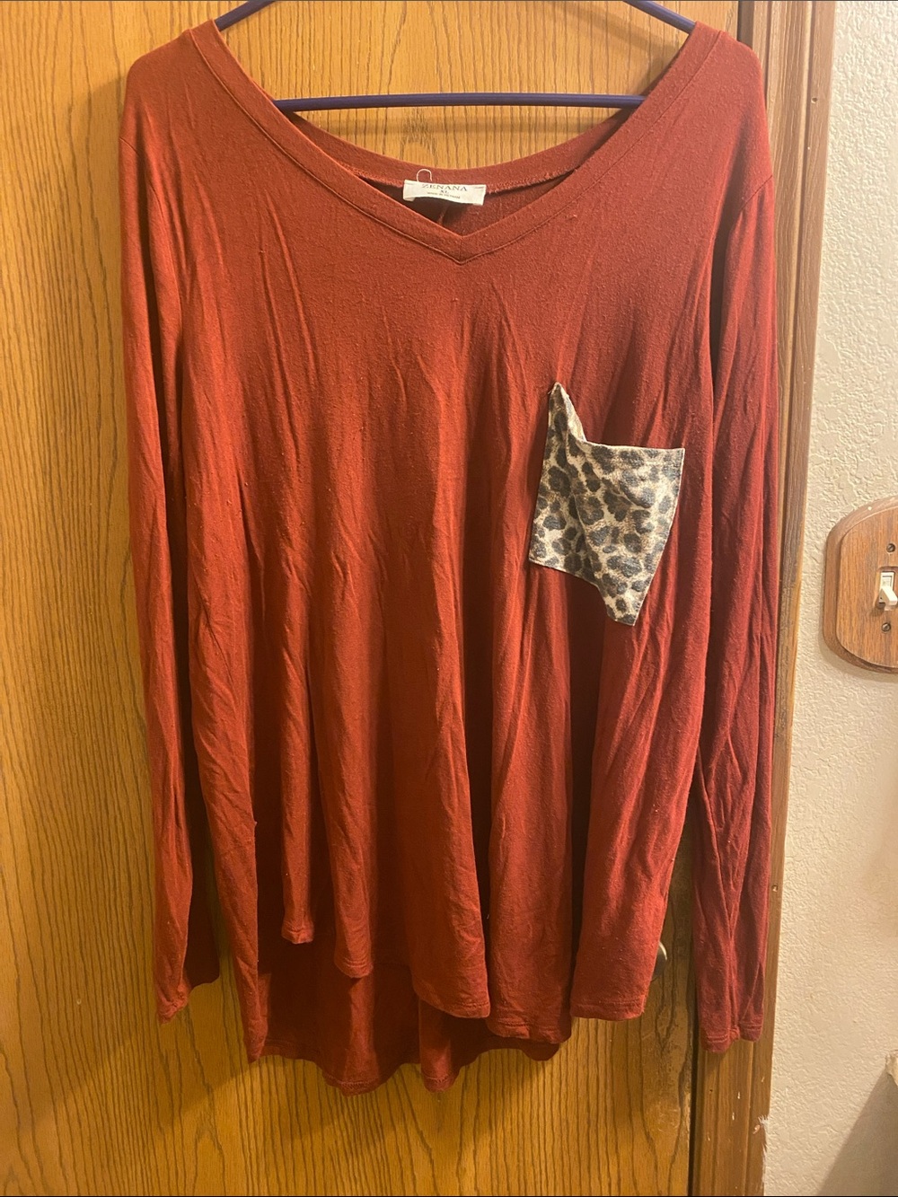 Woolrich Rust-Red V-Neck Tunic with Leopard Pocket